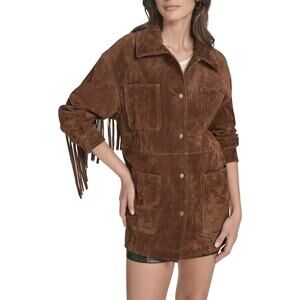 Levi’s Women’s Faux Suede Fringe Chore Coat Brown Snap Front Jacket